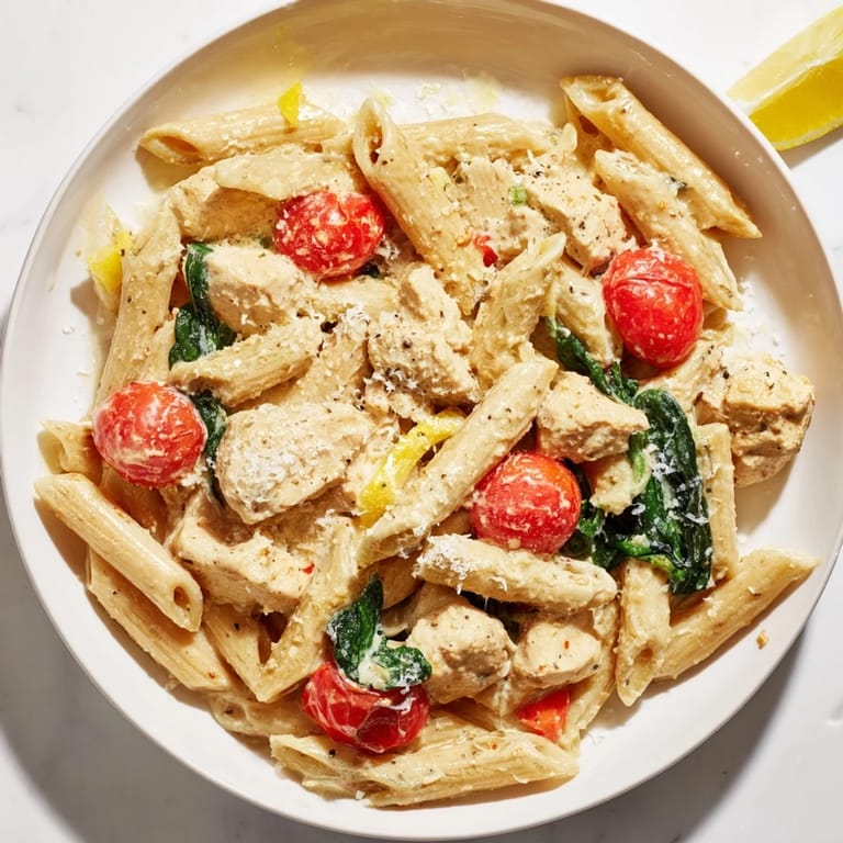 Savor this Mediterranean-inspired Greek Yogurt Chicken Pasta, a healthy comfort food meal perfect for a quick weeknight dinner for four.