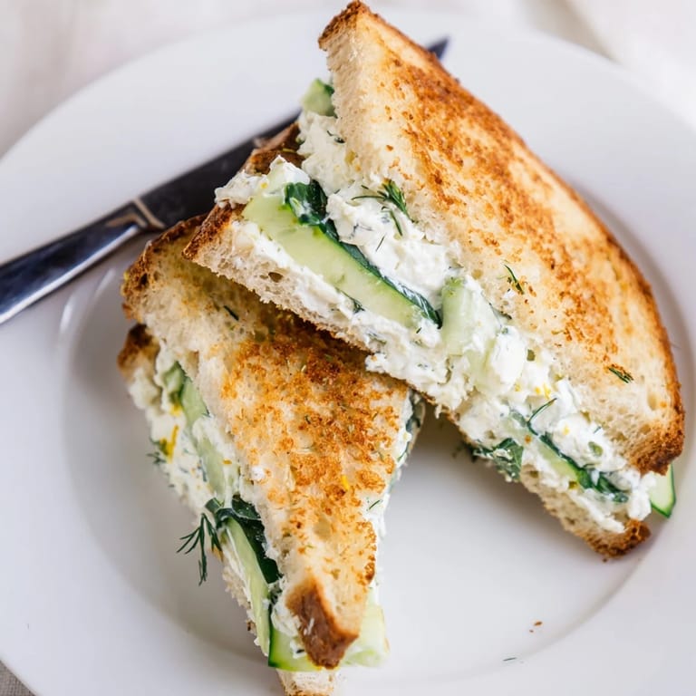 The bright yellow whipped feta spring grilled cheese sits on a rustic plate, perfect for a fresh and tangy spring lunch.
