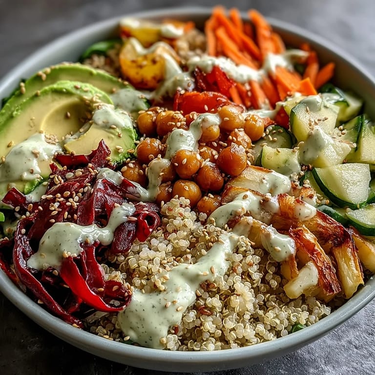 Nutritious Rainbow Buddha Bowl With Quinoa featuring yellow bell pepper, cucumber, and toasted pumpkin seeds for crunch.
