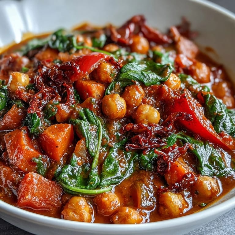 Delicious spicy chickpea stew, perfect for a comforting, healthy weeknight meal.