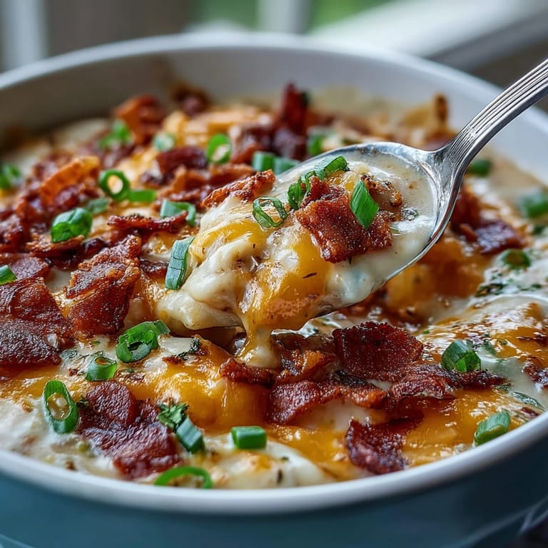 Steaming bowl of Loaded Potato Soup served with crusty bread, fresh green onions, and cheese on the side.