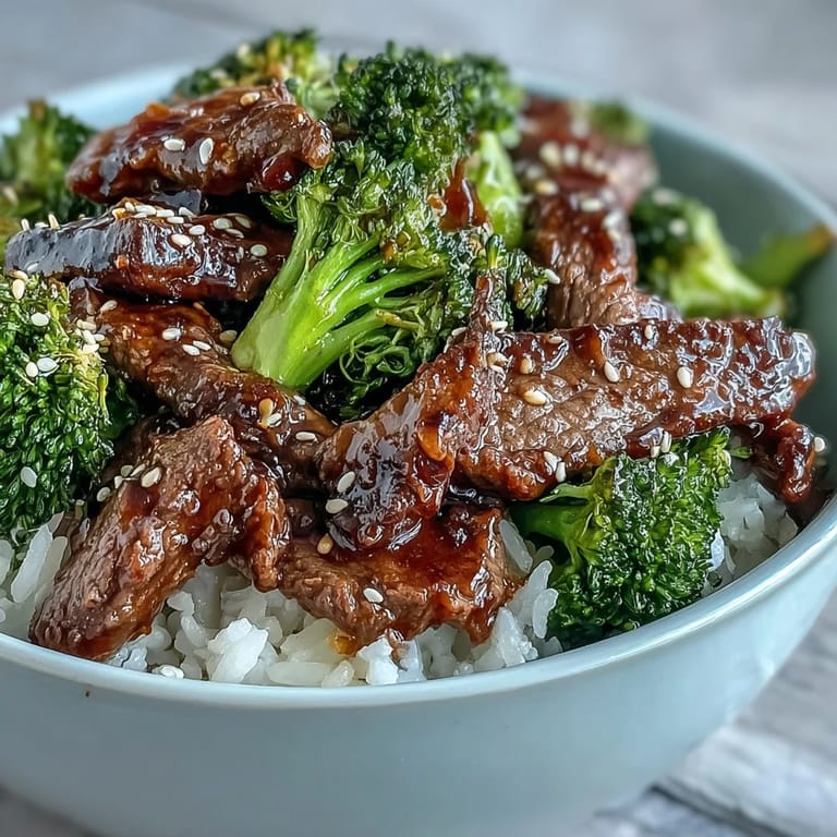 Steamed broccoli florets and juicy beef over fluffy rice, finished with green onions for a quick dinner.