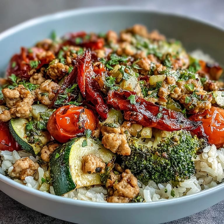 A balanced Ground Turkey Bowl with seasoned meat, roasted broccoli, and creamy avocado slices.
