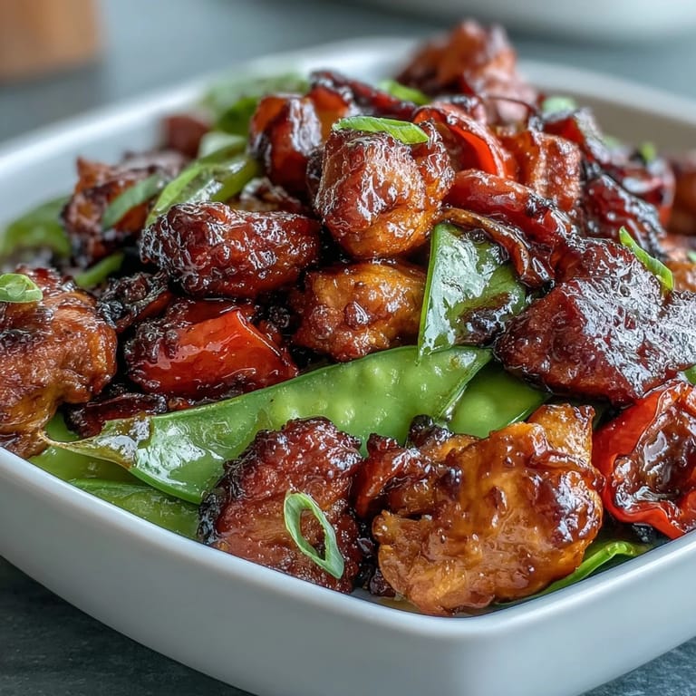 Sizzling Spicy Sweet Chicken Diablo served over fluffy jasmine rice, garnished with green onions and sesame seeds.