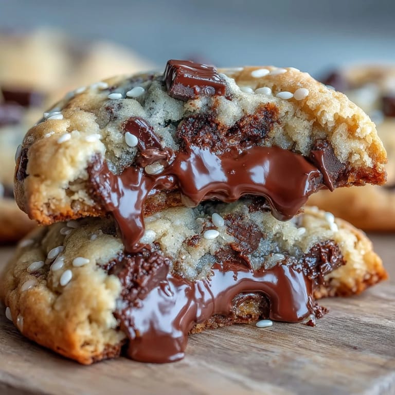 Chewy tahini cookies loaded with rich dark chocolate chips, offering a nutty twist on a classic treat.