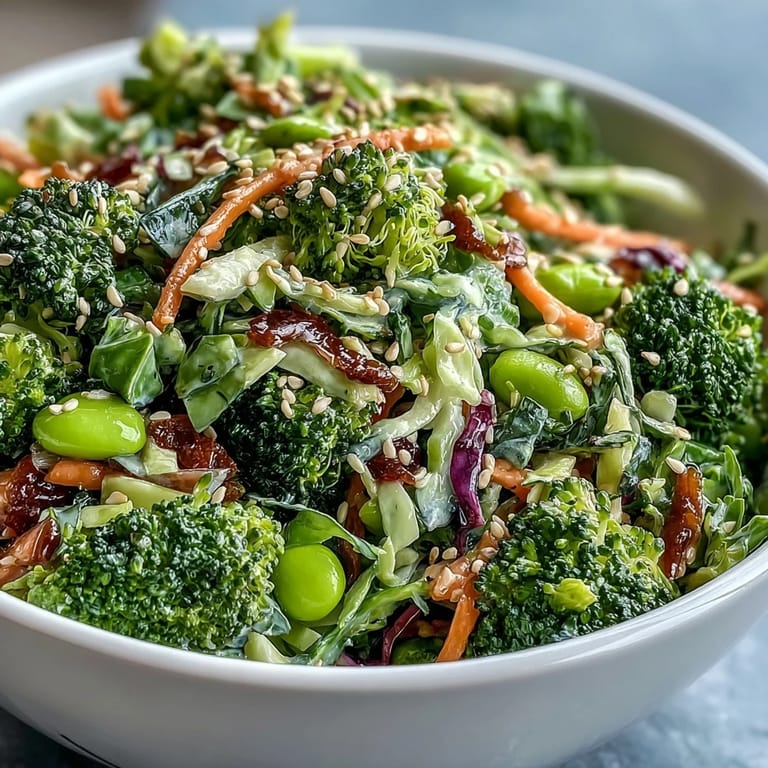 Crunchy broccoli, shredded cabbage, and carrots tossed with zesty dressing and toasted sesame seeds for texture.