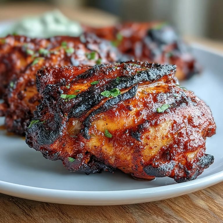 Juicy tandoori chicken thighs coated in vibrant red marinade, delivering smoky, spicy flavor and tender texture in every bite.  