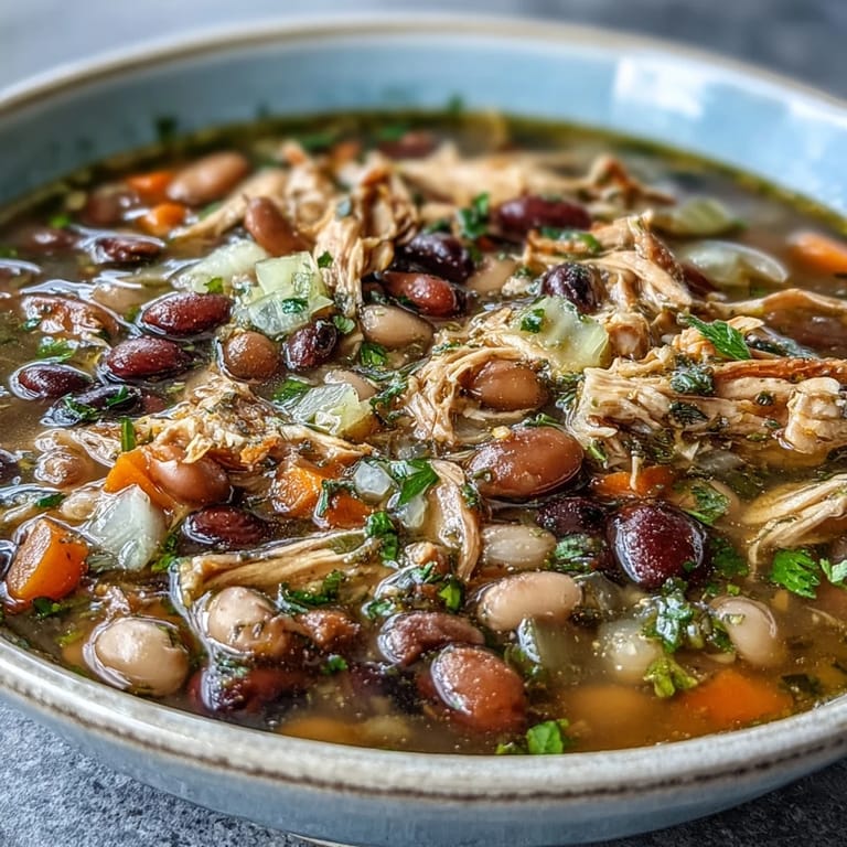 Aromatic 15-bean crockpot soup with shredded smoked turkey, perfect for cozy weeknight dinners.