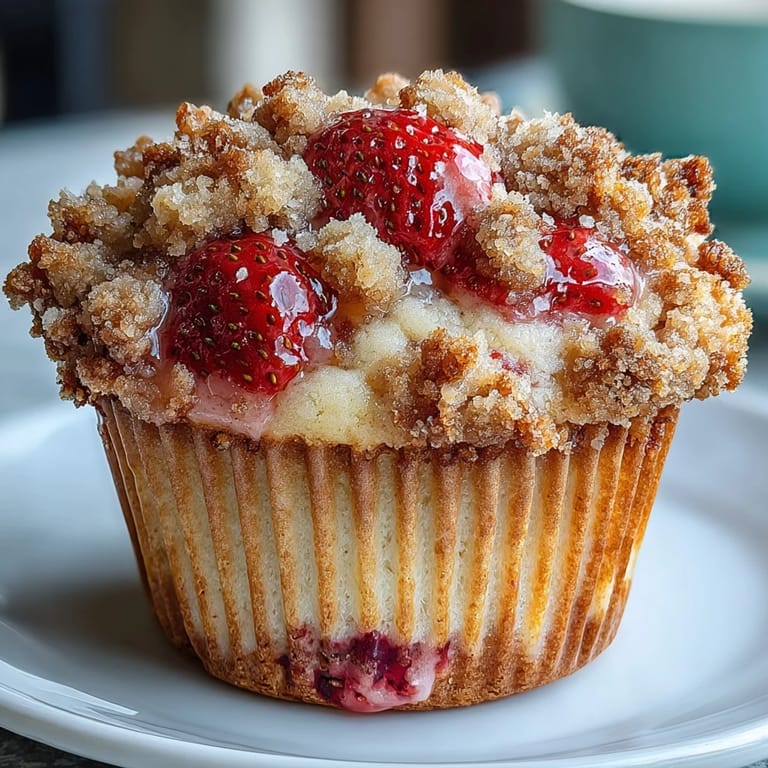Fluffy muffins packed with juicy strawberries, buttery crumble, and fragrant lemon zest, ideal for a sweet morning indulgence.