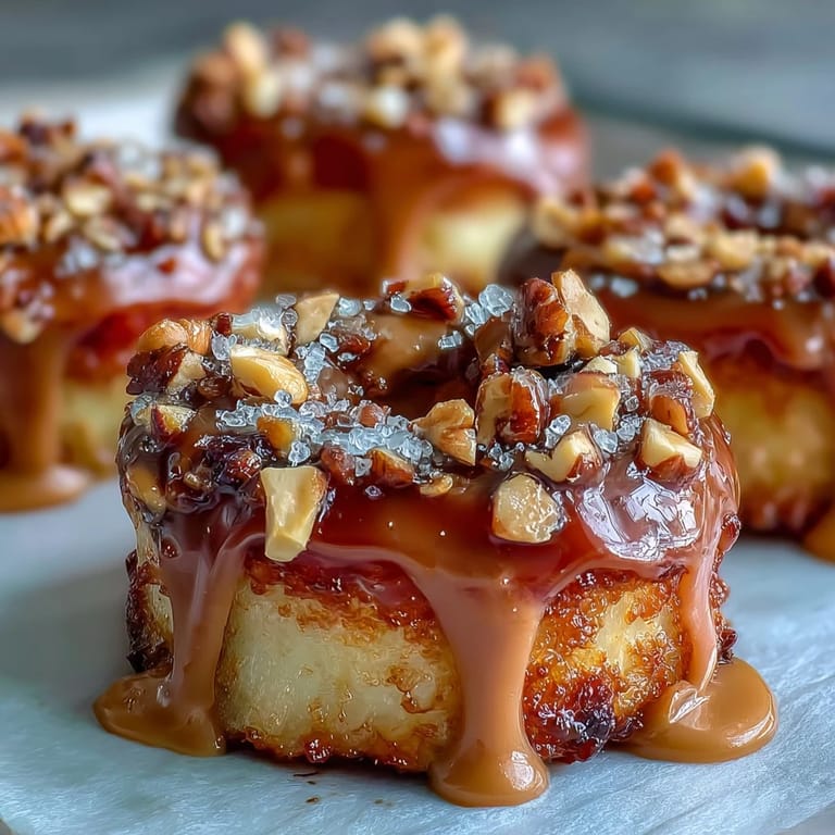 Crisp apple slices covered in smooth caramel and finished with a luscious peanut butter drizzle for a sweet snack.