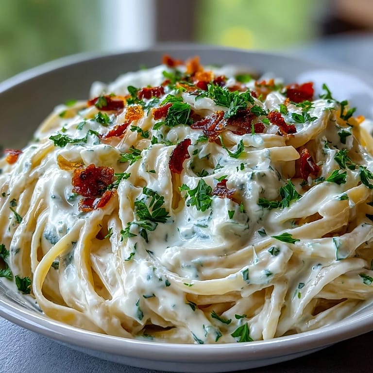 A healthy twist on classic Alfredo, featuring protein-rich cottage cheese sauce tossed with tender zucchini noodles.