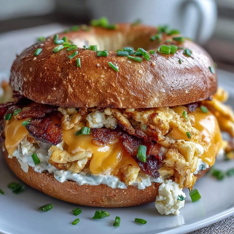 High-protein breakfast sandwiches with golden bagels, creamy eggs, and spinach, ideal for grab-and-go mornings.
