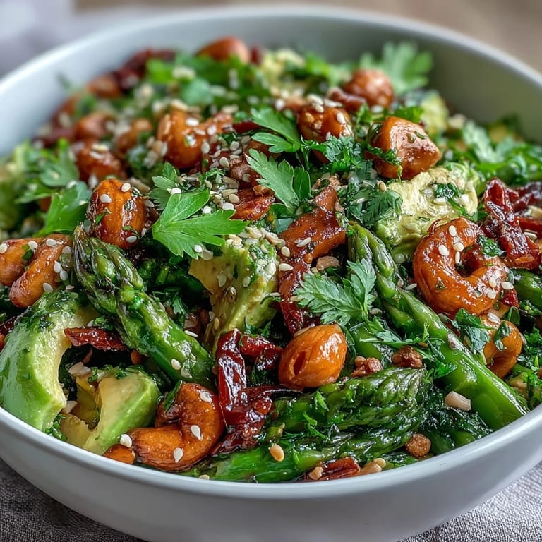 Close-up of vibrant celery and red bell pepper salad, topped with chopped peanuts and drizzled with soy ginger dressing.  