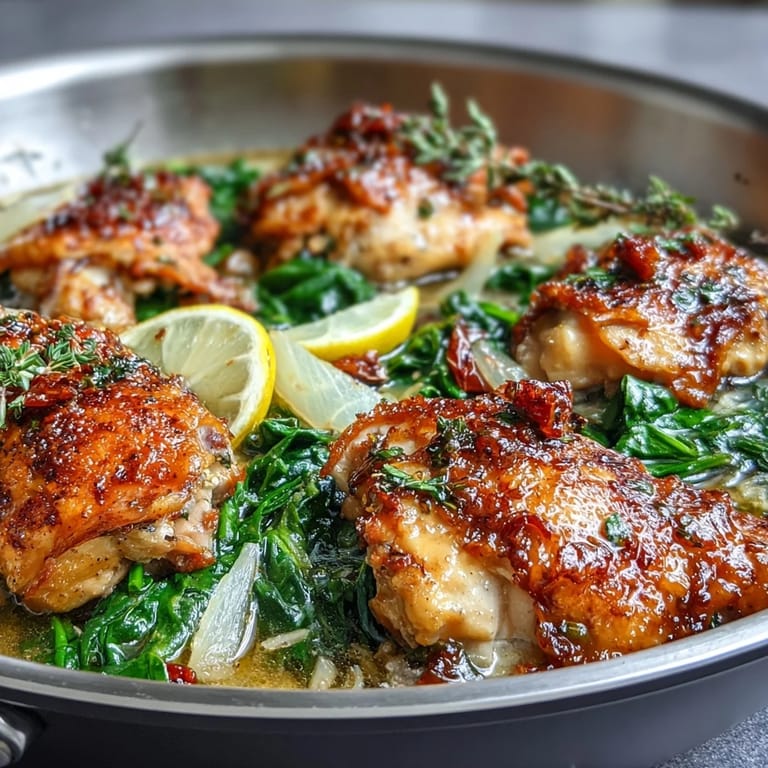 One-pot lemon orzo with chicken and spinach, featuring juicy chicken, bright lemon, and wilted greens in a comforting skillet meal.