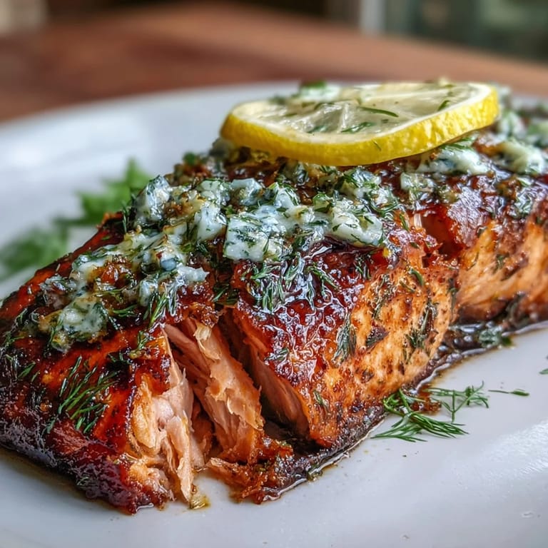 Roasted One Pan Lemon Herb Salmon, glistening with herbs, perfect for dinner.