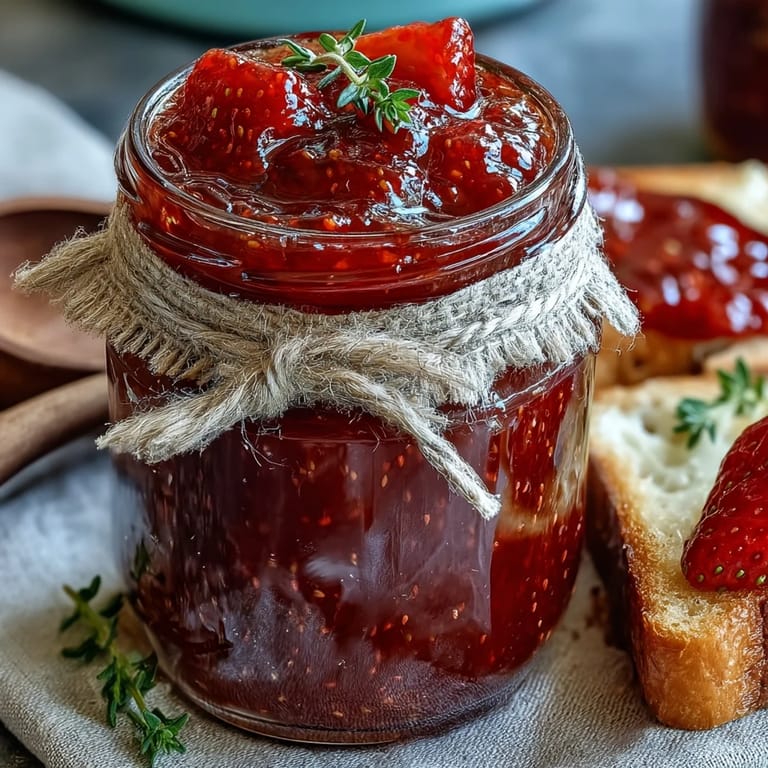 Close-up of bubbling Cottagecore Strawberry Jam in a pot, showcasing fresh berries.