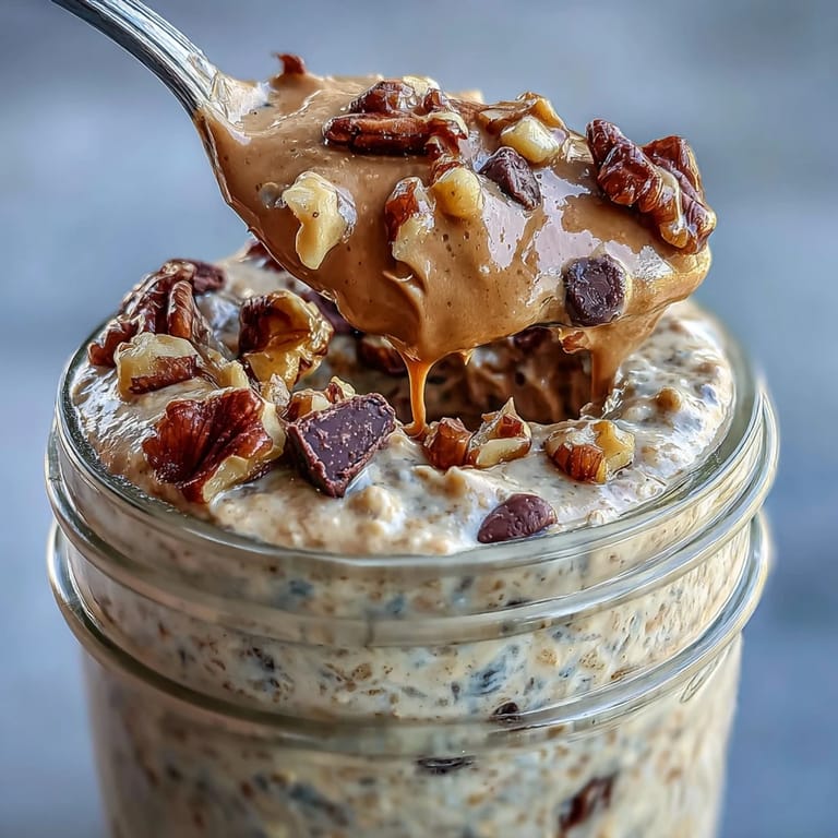Creamy Protein Cookie Dough Overnight Oats with oats, protein powder, and nuts.