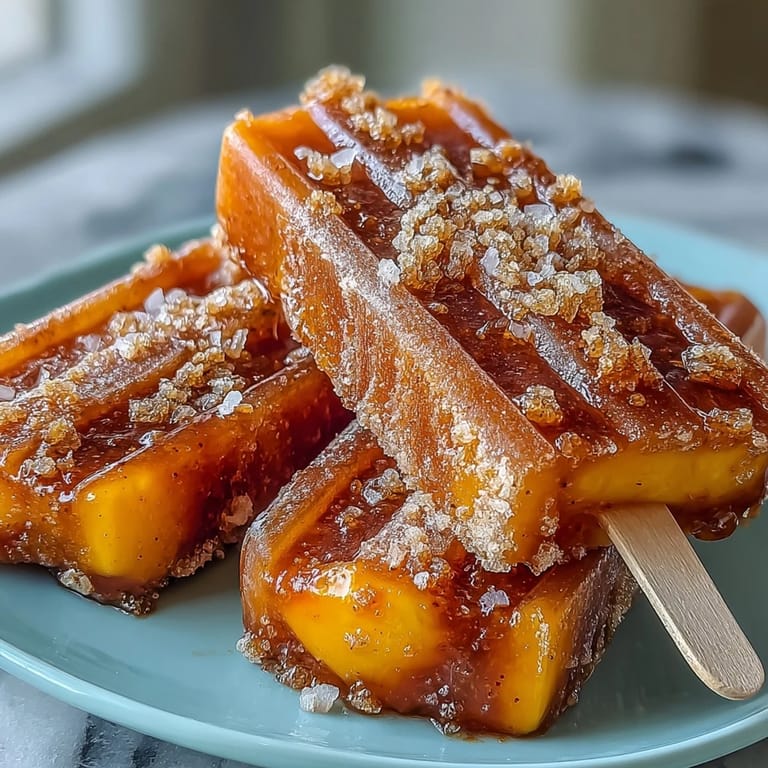 Tangy Freicy Mango Chamoy Popsicles with Tajin swirled with chamoy, a refreshing Mexican dessert.