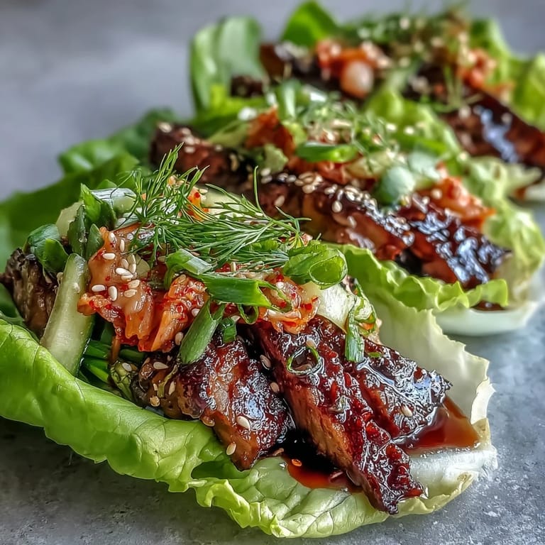 Refreshing Korean BBQ beef lettuce wraps bursting with fresh, vibrant flavors.