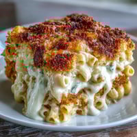Creamy Mac and Cheese Bake with golden panko topping and bubbling cheese sauce in a casserole dish.