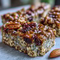 Chewy nut-free granola bars with honey and oats, packed with seeds and dried fruit for a wholesome snack.