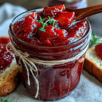 Vibrantly colored Cottagecore Strawberry Jam cooling in rustic jars, perfect for toast.