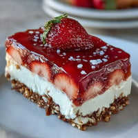 Memorial Day Strawberry Pretzel Salad Dessert with a sweet and salty pretzel crust and creamy cheesecake layer, topped with fresh strawberries in strawberry gelatin.
