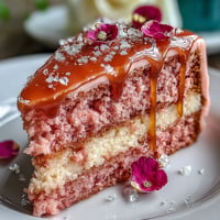 Elegant pink Bridal Shower Rosé Velvet Cake with shimmering gold drizzles.